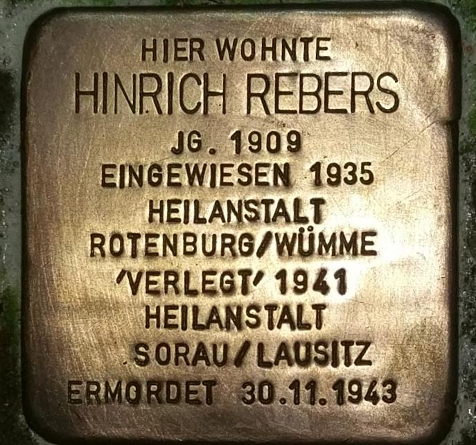 Stolperstein dedicated to Hinrich Rebers
